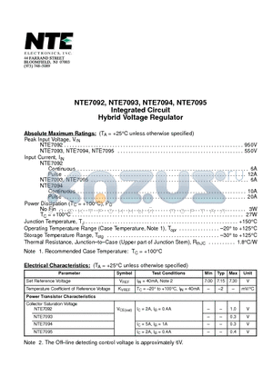 NTE7092 datasheet - Integrated Circuit Hybrid Voltage Regulator