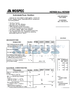 HER508 datasheet - HIGH EFFICIENCY RECTIFIERS(5.0A,600-1000V)