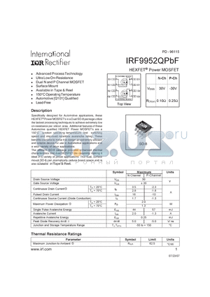 IRF9952QPBF datasheet - HEXFET Power MOSFET