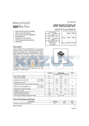 IRF9952QPBF_10 datasheet - HEXFETPOWERMOSFET