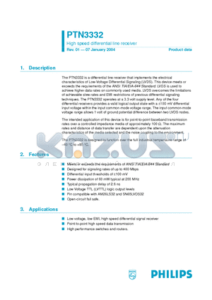 PTN3332 datasheet - High speed differential line receiver