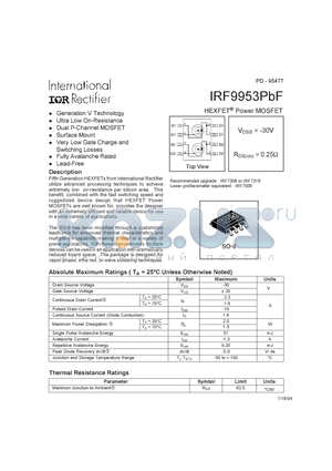 IRF9953PBF datasheet - HEXFET^ Power MOSFET