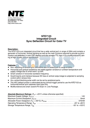 NTE7123 datasheet - Integrated Circuit Sync Deflection Circuit for Color TV