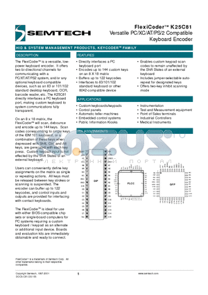 K25C81-FB datasheet - Versatile PC/XC/AT/PS/2 Compatible Keyboard Encoder