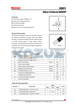 K2611 datasheet - Silicon N-Channel MOSFET