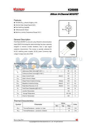 K2698B datasheet - Silicon N-Channel MOSFET