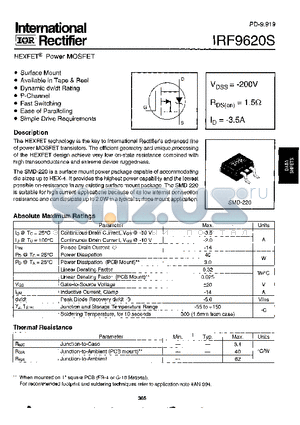 IRF9620S datasheet - Power MOSFET(Vdss=-200V, Rds(on)=1.5ohm, Id=-3.5A)
