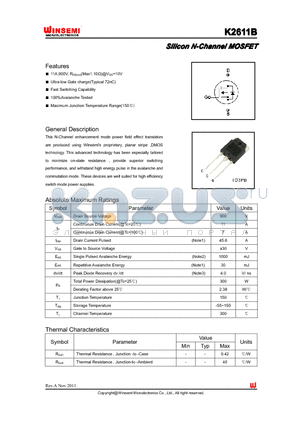 K2611B datasheet - Silicon N-Channel MOSFET