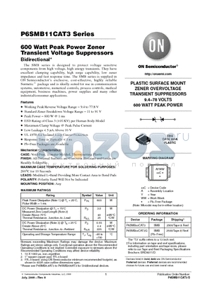 P6SMB15CAT3 datasheet - 600 Watt Peak Power Zener Transient Voltage Suppressors