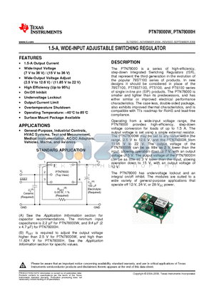 PTN78000H datasheet - 1.5-A, WIDE-INPUT ADJUSTABLE SWITCHING REGULATOR