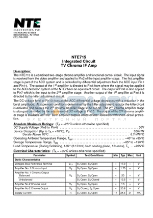 NTE715 datasheet - Integrated Circuit TV Chroma IF Amp