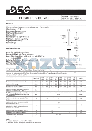 HER601 datasheet - CURRENT 6.0 Amperes VOLTAGE 50 to 1000 Volts