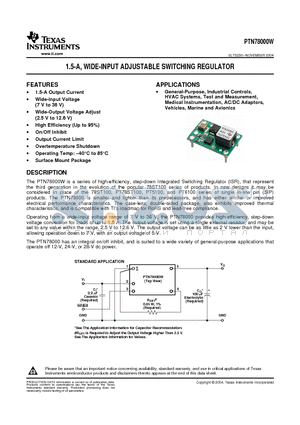 PTN78000W datasheet - 1.5-A, WIDE-INPUT ADJUSTABLE SWITCHING REGULATOR