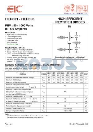 HER601 datasheet - HIGH EFFICIENT