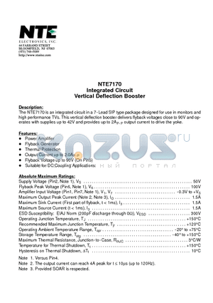 NTE7170 datasheet - Integrated Circuit Vertical Deflection Booster