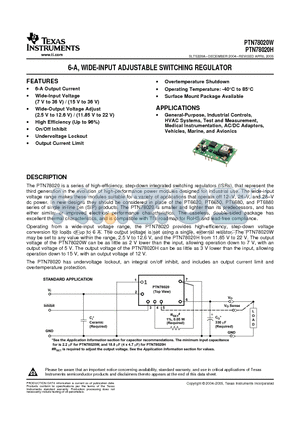 PTN78020HAST datasheet - 6-A, WIDE-INPUT ADJUSTABLE SWITCHING REGULATOR