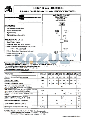 HER601G datasheet - 6.0 AMPS. GLASS PASSIVATED HIGH EFFICIENCY RECTIFIERS