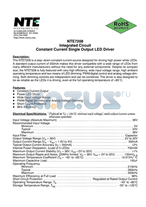 NTE7208 datasheet - Integrated Circuit Constant Current Single Output LED Driver