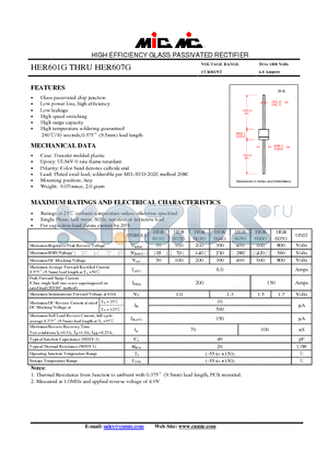 HER601G datasheet - HIGH EFFICIENCY GLASS PASSIVATED RECTIFIER