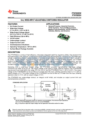 PTN78020W_08 datasheet - 6-A, WIDE-INPUT ADJUSTABLE SWITCHING REGULATOR