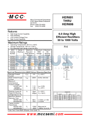 HER602 datasheet - 6.0 Amp High Efficient Rectifiers 50 to 1000 Volts