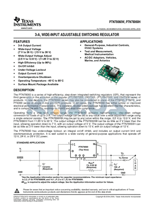 PTN78060HAST datasheet - 3-A, WIDE-INPUT ADJUSTABLE SWITCHING REGULATOR