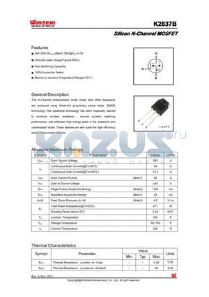 K2837B datasheet - Silicon N-Channel MOSFET