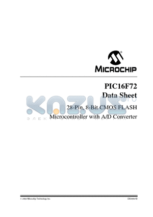 PIC16F72T/SO datasheet - 28-Pin, 8-Bit CMOS FLASH MCU with A/D Converter