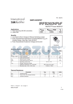 IRFB260NPBF datasheet - HEXFET Power MOSFET