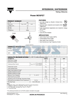 IRFB20N50KPBF datasheet - Power MOSFET