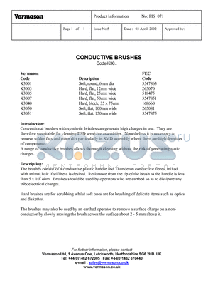 K3003 datasheet - Soft, round, 6mm dia, Hard, flat, 12mm wide, Hard, flat, 25mm wide