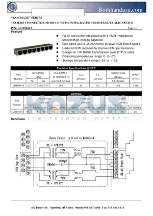 LU8S041X datasheet - 1X8 RJ45 CONNECTOR MODULE WITH INTEGRATED 10/100 BASE-TX MAGNETICS