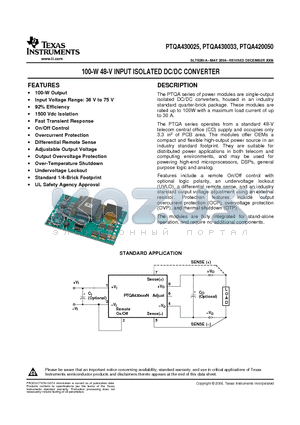PTQA420050 datasheet - 100-W 48-V INPUT ISOLATED DC/DC CONVERTER