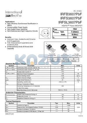 IRFB3607PBF datasheet - HEXFET Power MOSFET