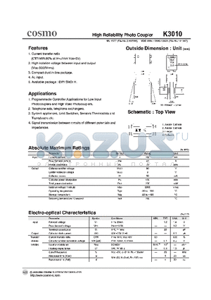 K3010 datasheet - High Reliability Photo Coupler
