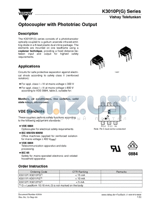 K3012 datasheet - Optocoupler with Phototriac Output