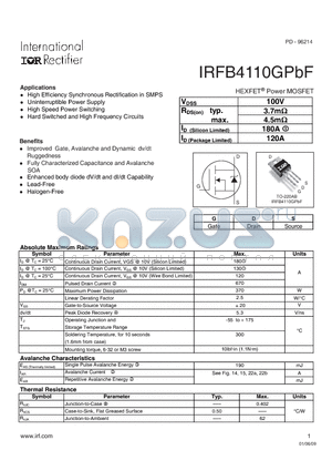 IRFB4110GPBF datasheet - HEXFET Power MOSFET