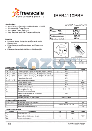 IRFB4110PBF datasheet - HEXFETPower MOSFET