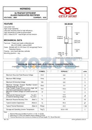 HER603G datasheet - ULTRAFAST EFFICIENT GLASS PASSIVATED RECTIFIER VOLTAGE 200V CURRENT 6.0A