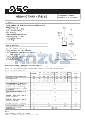 HER603G datasheet - CURRENT 6.0 Amperes VOLTAGE 50 to 1000 Volts