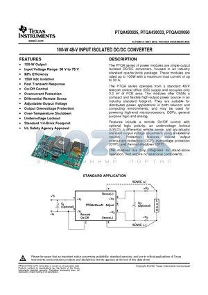 PTQA430025N2AD datasheet - 100-W 48-V INPUT ISOLATED DC/DC CONVERTER