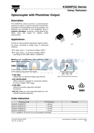 K3023P datasheet - Optocoupler with Phototriac Output