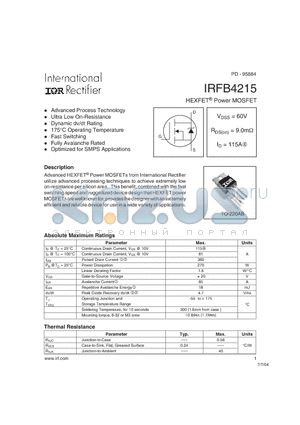 IRFB4215 datasheet - HEXFET Power MOSFET