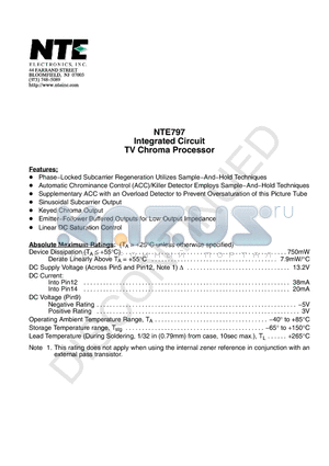 NTE797 datasheet - Integrated Circuit TV Chroma Processor