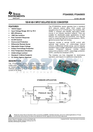 PTQA430033 datasheet - 100-W 48-V INPUT ISOLATED DC/DC CONVERTER