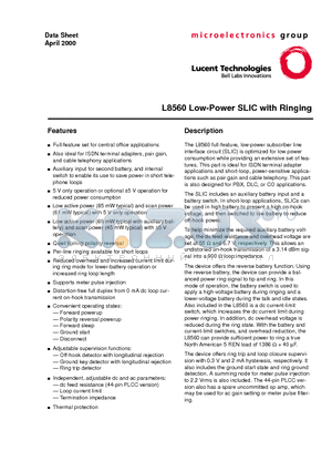 LUCL8560GP-DT datasheet - Low-Power SLIC with Ringing