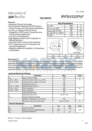 IRFB4332PBF datasheet - PDP SWITCH