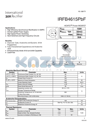 IRFB4615PBF datasheet - HEXFET Power MOSFET