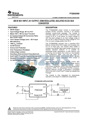 PTQB425080N2AD datasheet - 200-W 48-V INPUT, 8-V OUTPUT, SEMI-REGULATED, ISOLATED DC-DC BUS CONVERTER