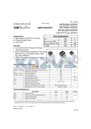 IRFB52N15DPBF datasheet - HEXFET Power MOSFET